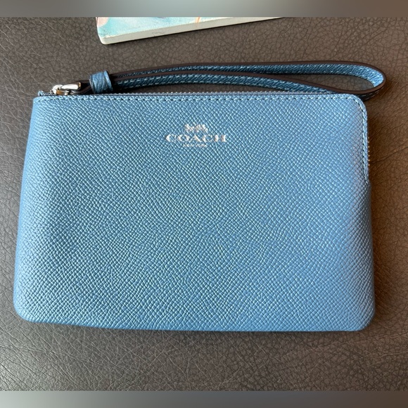 Coach Zip Leather Wristlet - Light Mist Color - Picture 2 of 7